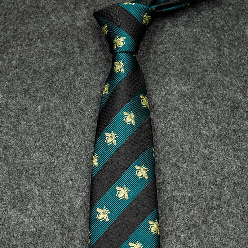 Corbatas de cuello Personalidad verde Raya diagonal Color a juego Abeja Formal Negocios Corbata informal para hombres SJ7V