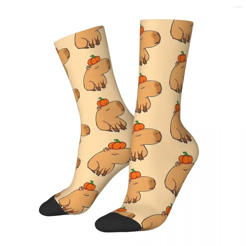 Chaussettes pour hommes Capybara avec une citrouille unisexe hiver Hip Hop Happy Street Style Crazy Sock