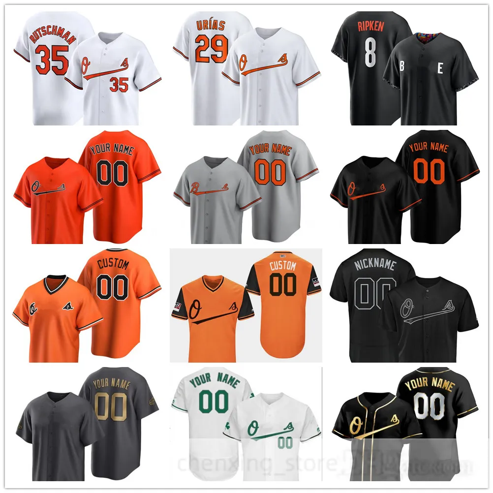 Maglie da baseball 2024 cucite 8 Cal Ripken Jr. 16 Trey Mancini 19 Chris Davis 29 Ramon Urias 25 Anthony Santander 31 Cedric Mullins 35 Adley Rutschman 3 Jorge Mateo