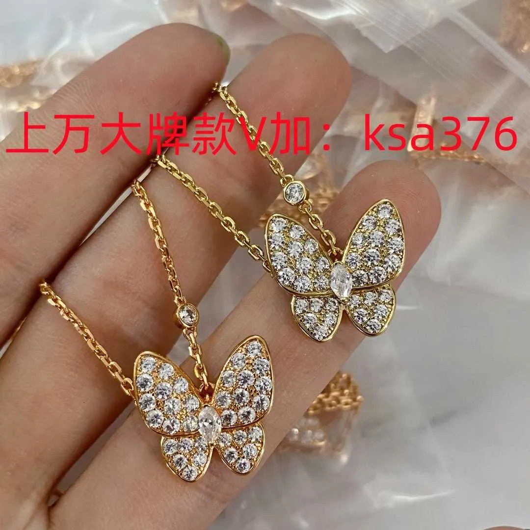 Naszyjnik designerski Vancf Naszyjnik luksus Diamond Agat 18K Gold Sterling Full Diamond Butterfly Naszyjnik Wyjęty złotym precyzyjnym łańcuchem wiszącym motylem