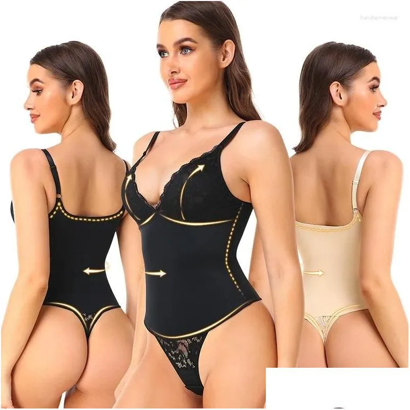 Women'S Shapers Womens Shapers Lace Cupless Bodysuit Women Nude Skinny Bodysuits Solid Mesh Bodys Y Shapewear Bodycon Body Shaper Dro Dh8Rc