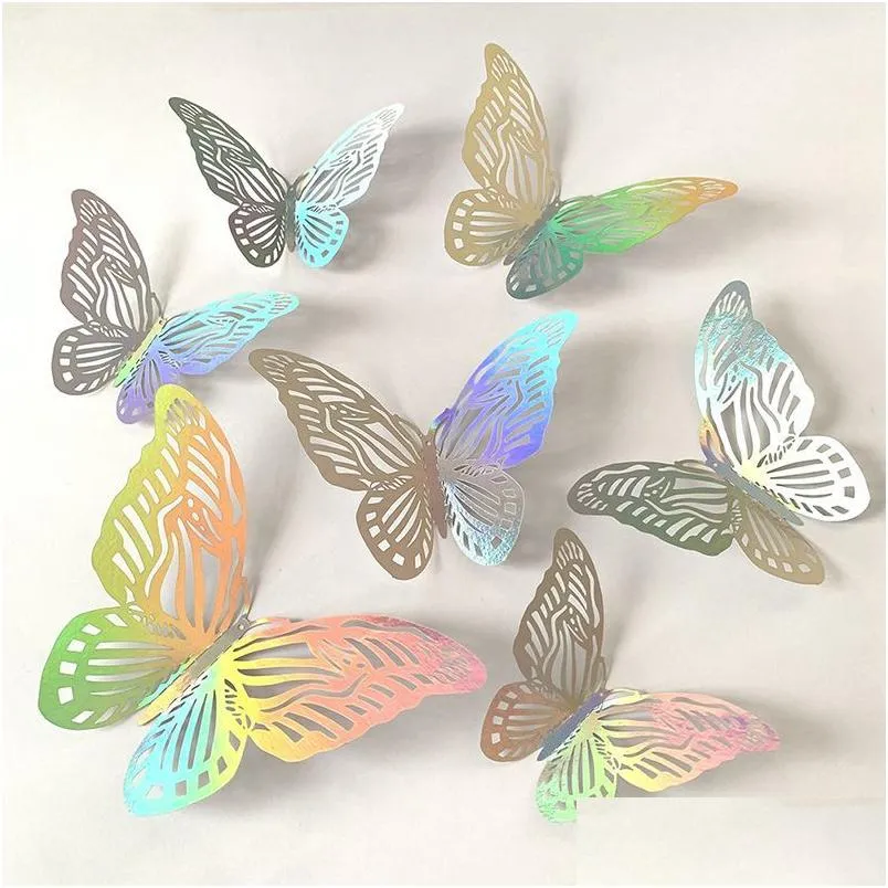 Muurstickers 3D Effect Kristallen Vlinders Muursticker Beautif Vlinder Voor Kinderkamer Sticker Woondecoratie Drop Delivery Home Gard Dhyvn