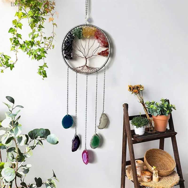 Articles de nouveauté Agate Dream Catcher Balcon Jardin Salon Décoration Carillon éolien Arbre de Vie Agate Naturelle Dream Catcher Cadeau pour Les Filles T240309