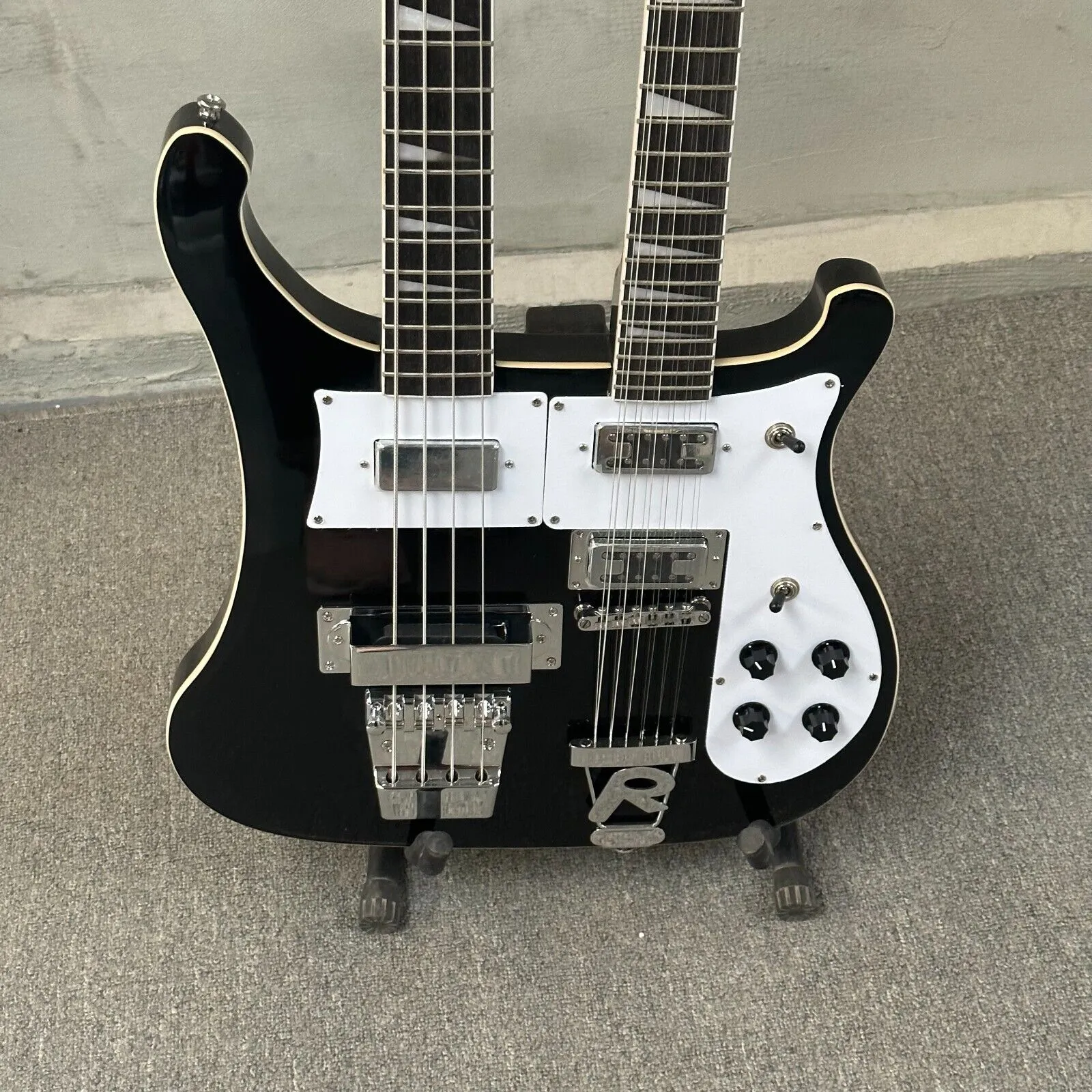 Professional Double Neck Electric Bass Guitar With Black Chrome Finish ...