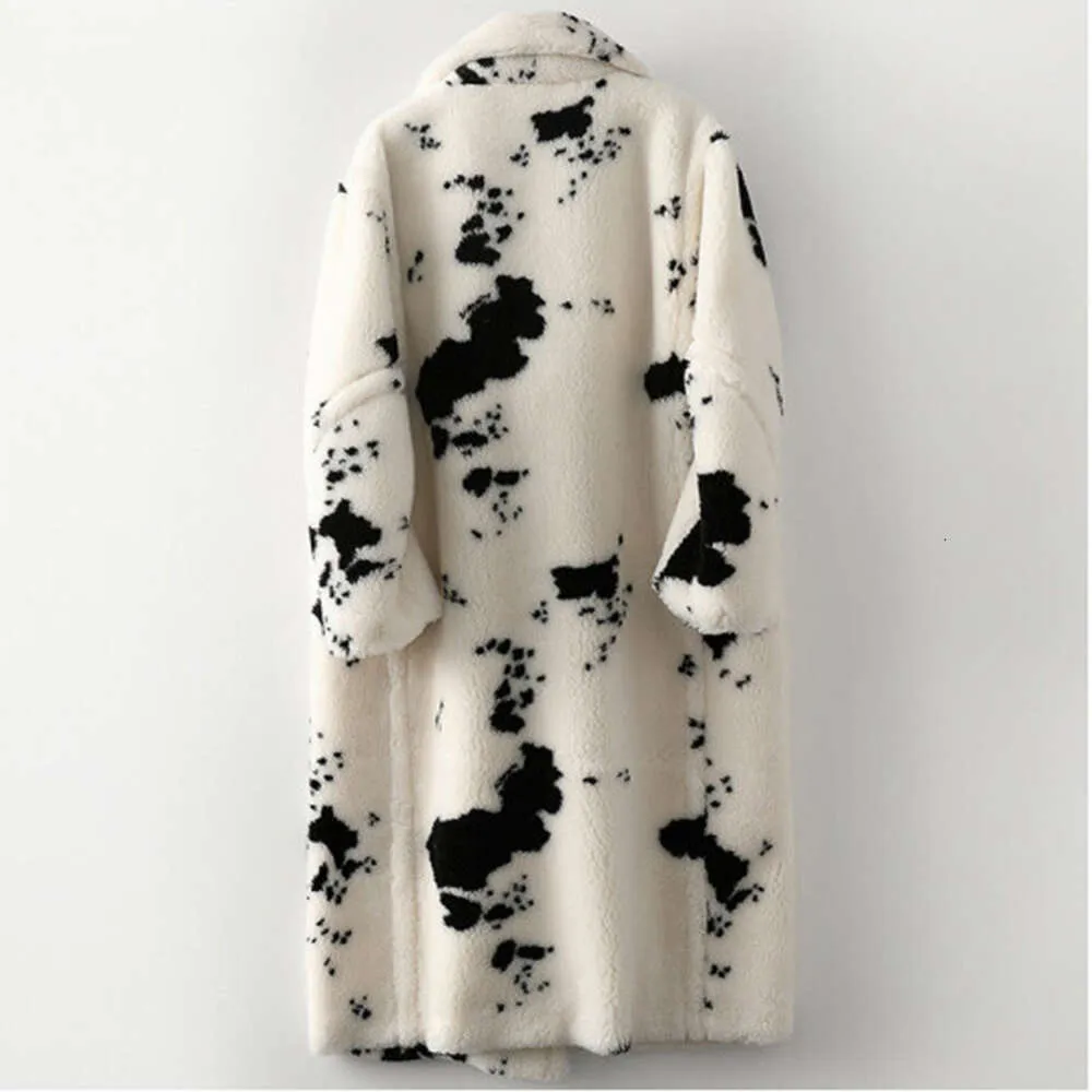 Women's Winter Warm Wool Faux Fur Sheep Cut Velvet Coat, Loose And Long Printed Fashionable Casual Windbreaker 293525