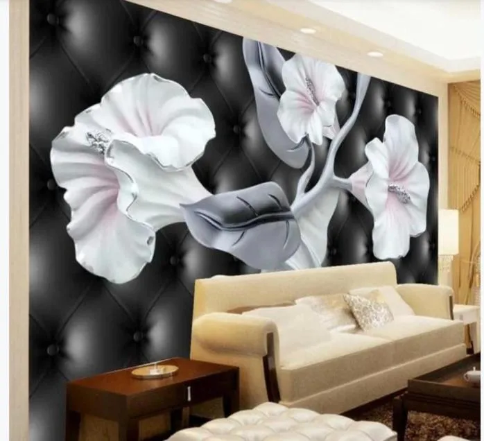美しい景色の壁紙3D壁画の壁紙リビングルームのエンボス加工された花の壁紙テレビバックグラウンド6841484
