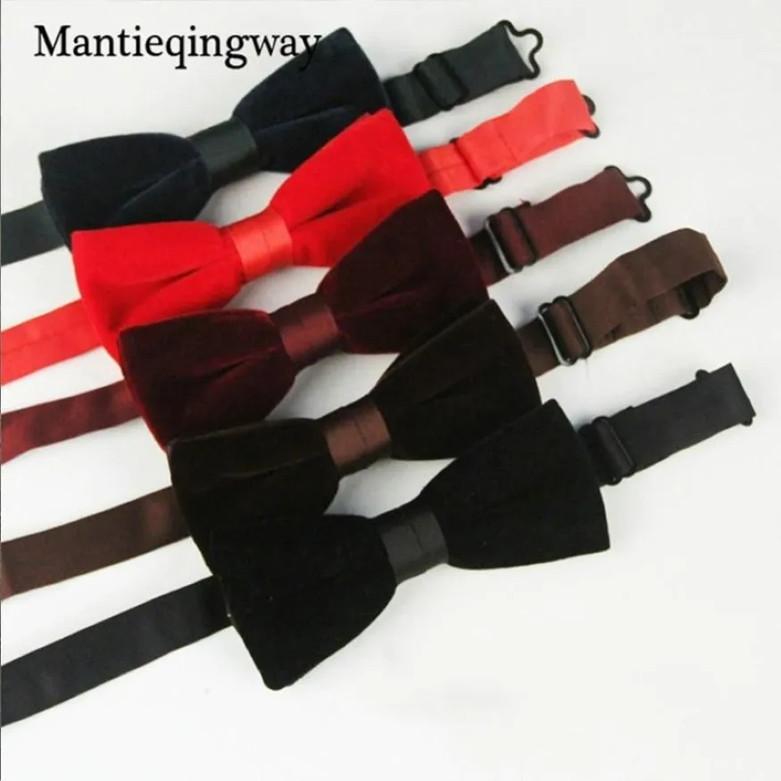 Mantieqingway Papillon da uomo Velluto Sposo Matrimonio Papillon da sposa Colletto della camicia Cravatta Tinta unita Nero Rosso Cravatta per uomo1240q