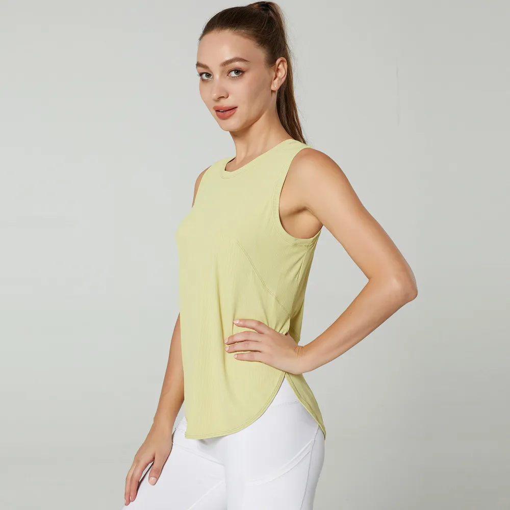 LU-1283 Women Vest O neck Sleeveless Side Open Breathable Quick Dry Yoga Shirt Running Training Loose Fitness Clothes Sports Tank top4