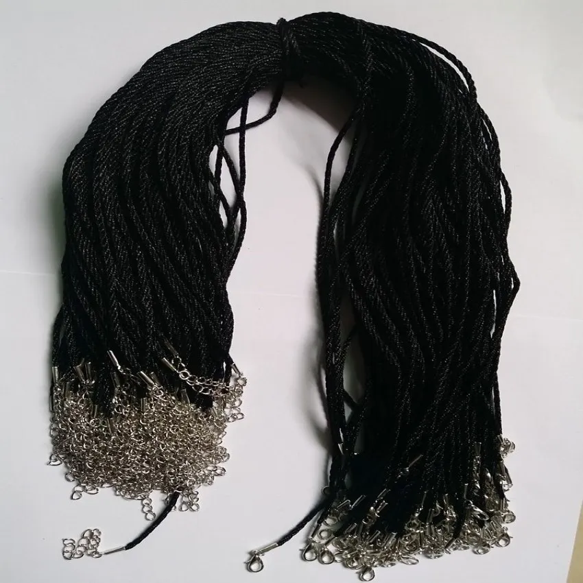 100st Black Satin Silk Necklace Cord 2 0mm 18 '' 20 '' 22 '' 24 '' med 2 '' Extensi190J