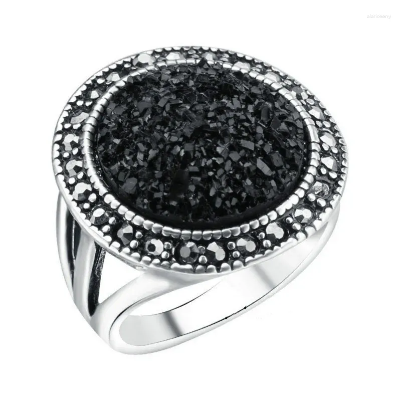 Кольца кластера женские винтажные богемные черные кольца на палец из камня с кристаллами, драгоценными камнями и смолой, свадебные украшения для девочек