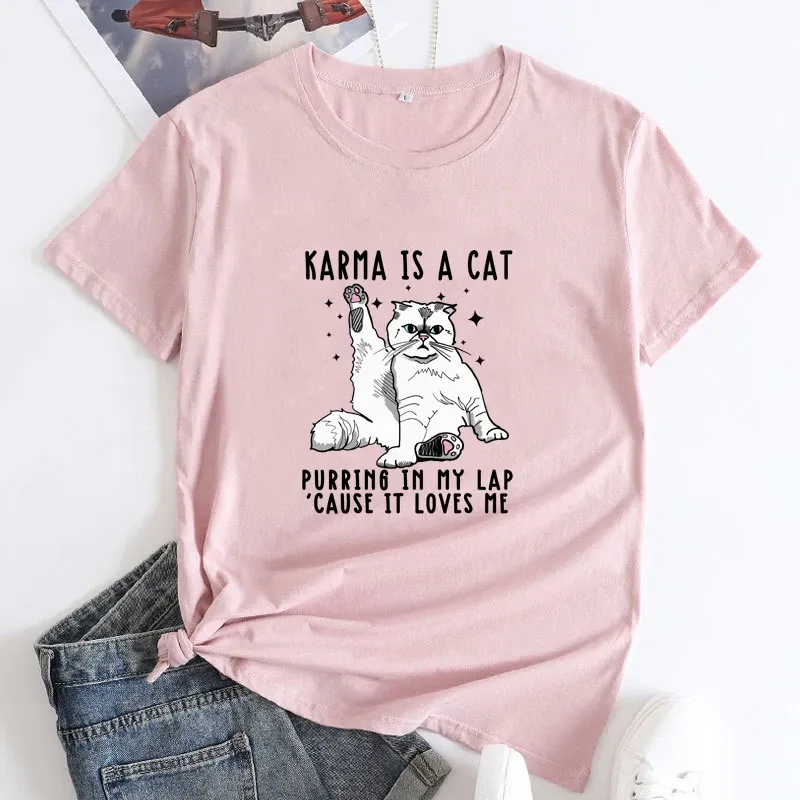 Camiseta Karma é uma camisa de gato linda pele mamãe presente camiseta engraçada gatinho camisetas gráficas tops