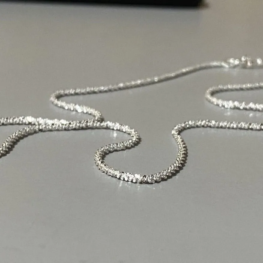 Slim S925 Silver Sparkling Glavicle Chavicle Chain Halsband Kedjekedjan Halsband för Women Girl Italy Jewelry 45CM323Y