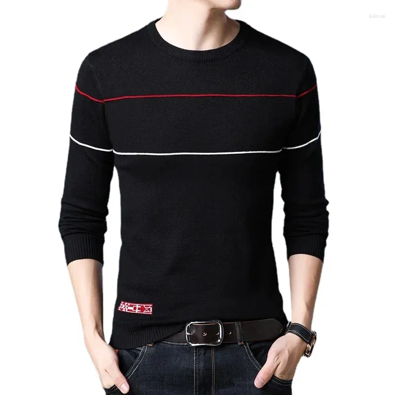 Suéter masculino pulôver marca de moda quente masculino suéter listrado slim fit jumpers de malha caxemira outono casual roupas masculinas