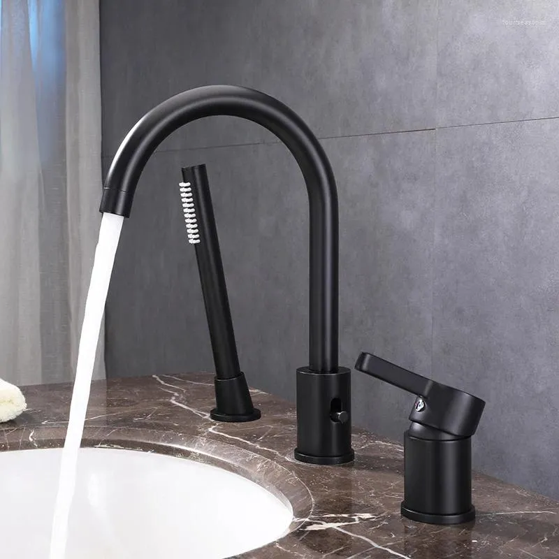 Rubinetti per lavandino del bagno Rubinetto per lavabo Rubinetti per vasca da bagno a 3 fori in ottone nero e miscelatori per acqua fredda