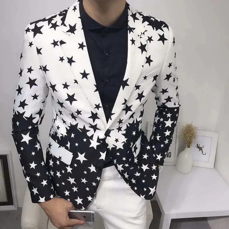 Star Print Slim Fit Blazers Hommes Club Robe Marié Smoking Hommes Formel De Mariage Costume De Bal Veste Marque Costume Homme 240306