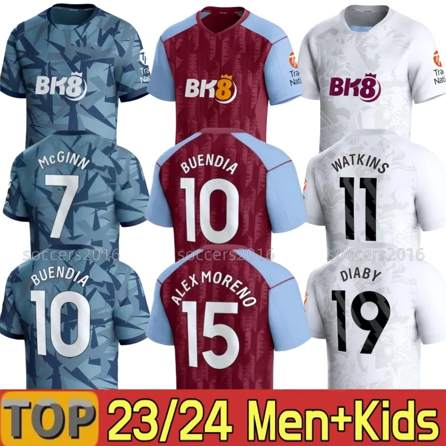 23 24 Aston Villas Soccer Jerseys Kit Kit Home 2023 2024 Camisa de futebol Treinando os fãs da versão Camisetas Mings McGinn Buendia Watkins Maillot Foot