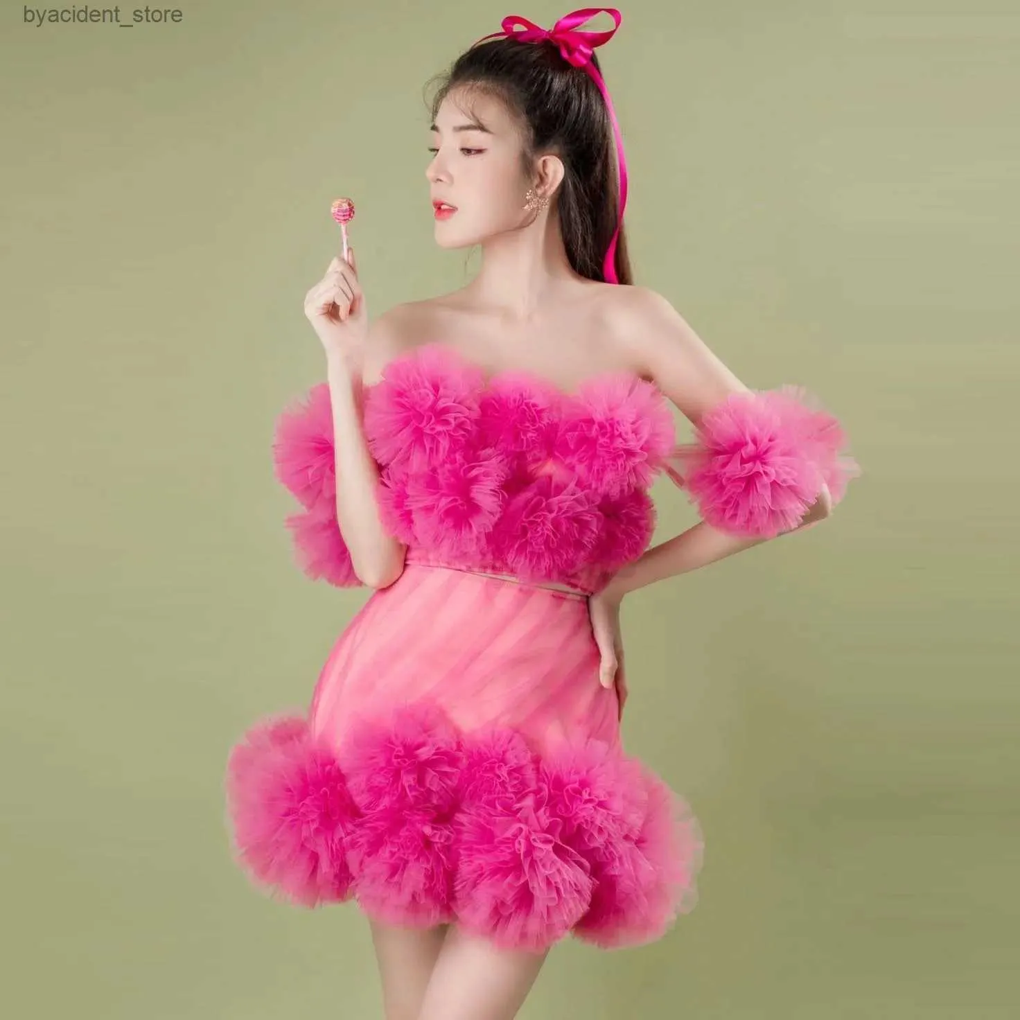 Urban Sexy Dresses Hot Pink Off Shoulder Ballkleid Rüschen Layered Mini Länge Zweiteiliges Set Damenkleidung Süße Mädchen Partykleider Ever Pretty L240309