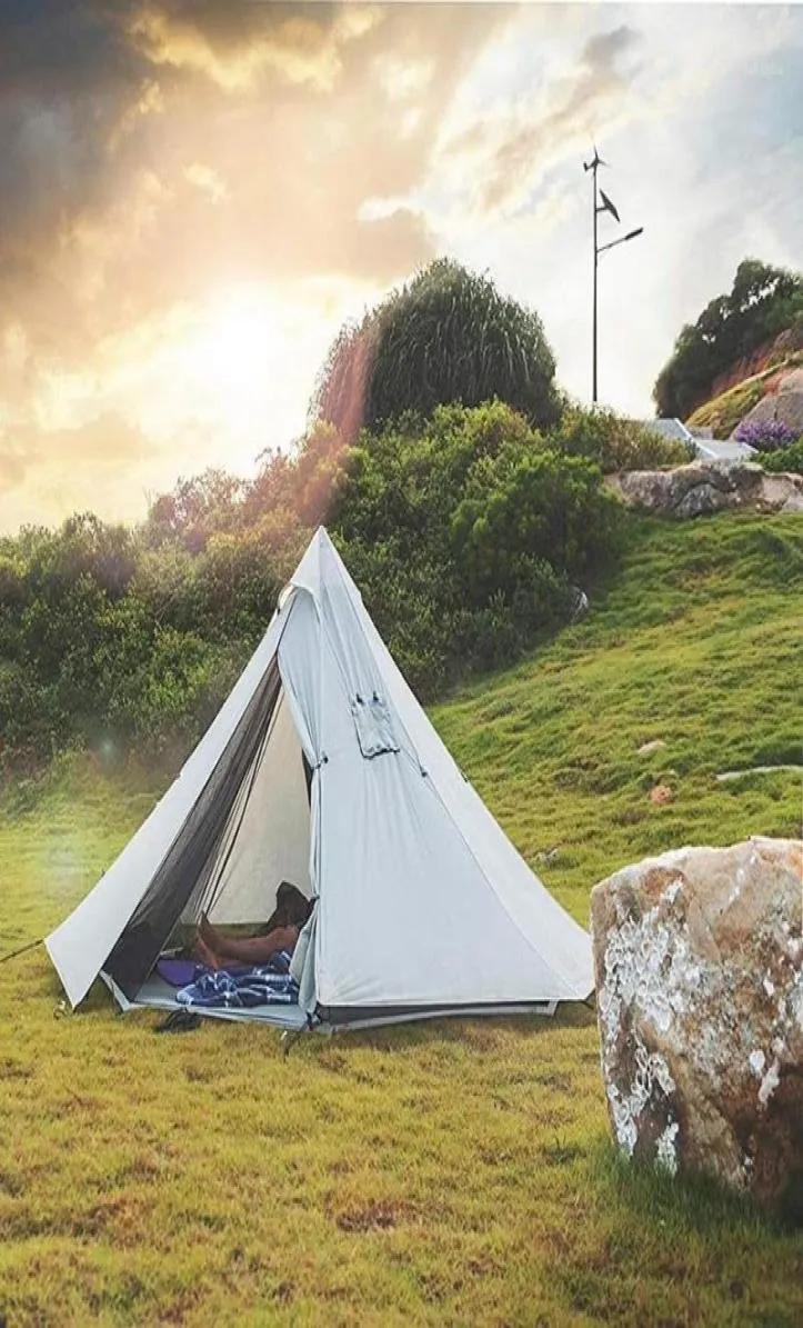 Tiendas de campaña y refugios Tienda de pirámide para acampar al aire libre Ultraligero Gran refugio para el sol Teepee con orificio para tubería de estufa para mochilero Hik8419885