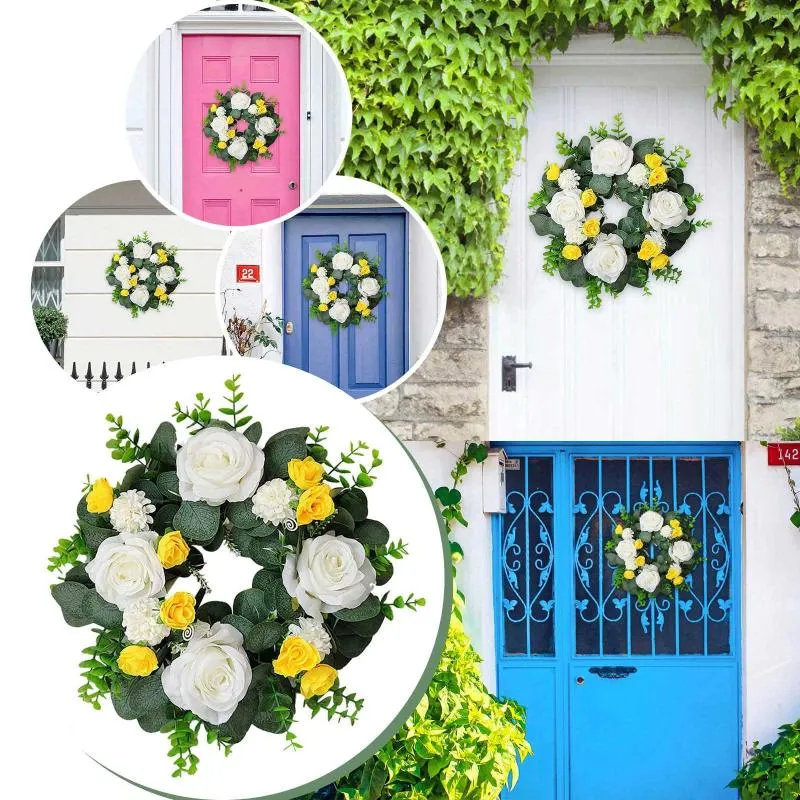 Decorative Flowers 16.5 And Spring Decoration Chrysanthemum Green Rose Summer Inch Wreath White Party Flower Christmas Indoor