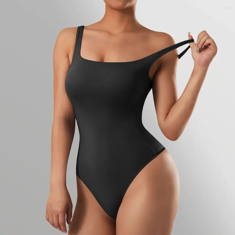 Yoga Outfit Slim Ladies Sexy Bodysuit Solid Fashion Skinny Bodycon Women Long Sleeveles Square Neck Casual Black Female