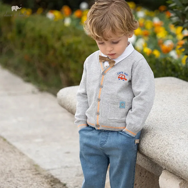 Dave Bella Kinderkleding Lente Top 211Y Jongen Lange Mouw Trui Gebreide Gentleman Kinderen Vest Baby DB1233847 240301