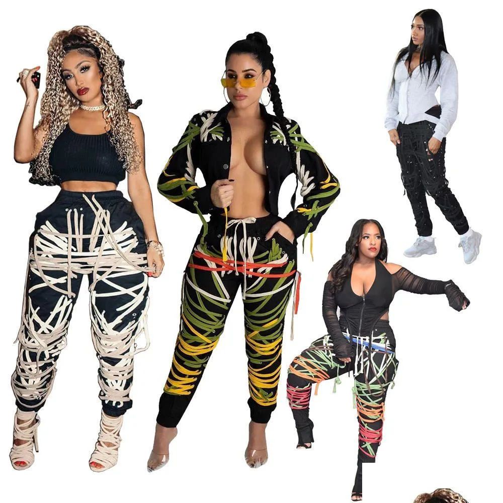 Damesbroek Capri Werk Strings Bandage Damesbroek Hoge taille Casual slanke broek Street chic Mode Straatbroek Drop Delivery Dhlgm