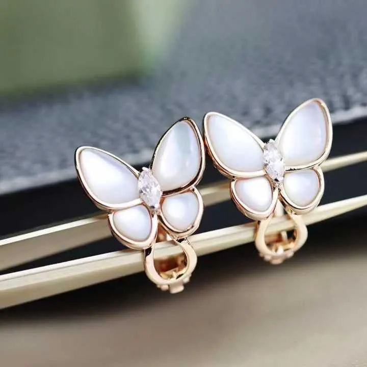 Naszyjnik Vancf luksus Diamond Agat 18K Gold Butterfly Kolczyki do uszu V Grube Splate Rose Rose Rose Gold dla kobiet