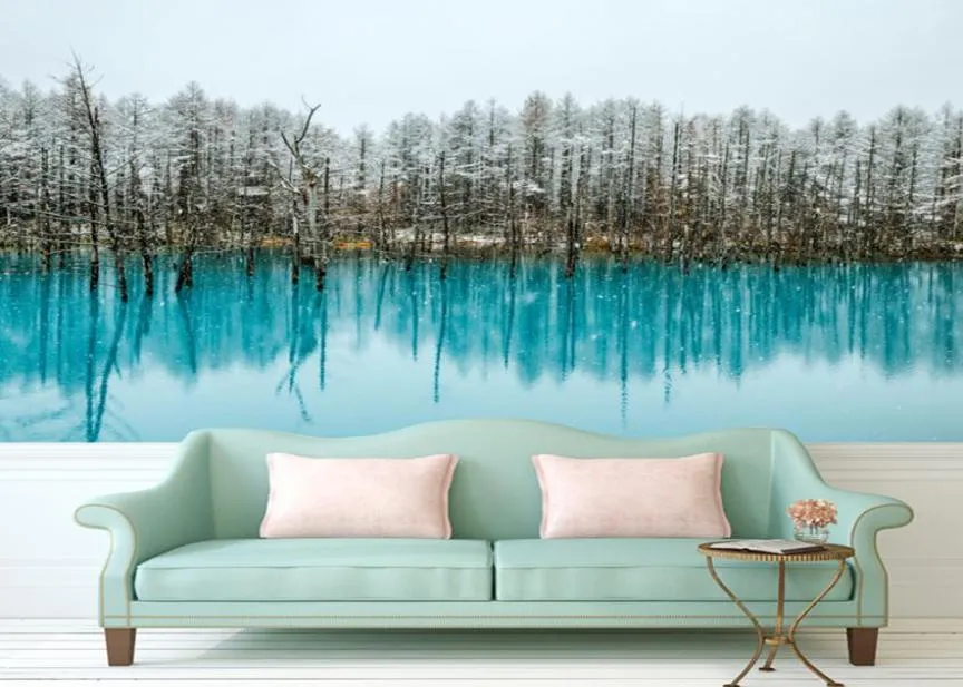 Pittura murale personalizzata di qualsiasi dimensione Grande carta da parati per soggiorno Acqua di lago con alberi di pino Art Pography Europe Mural Home Decor905765281755