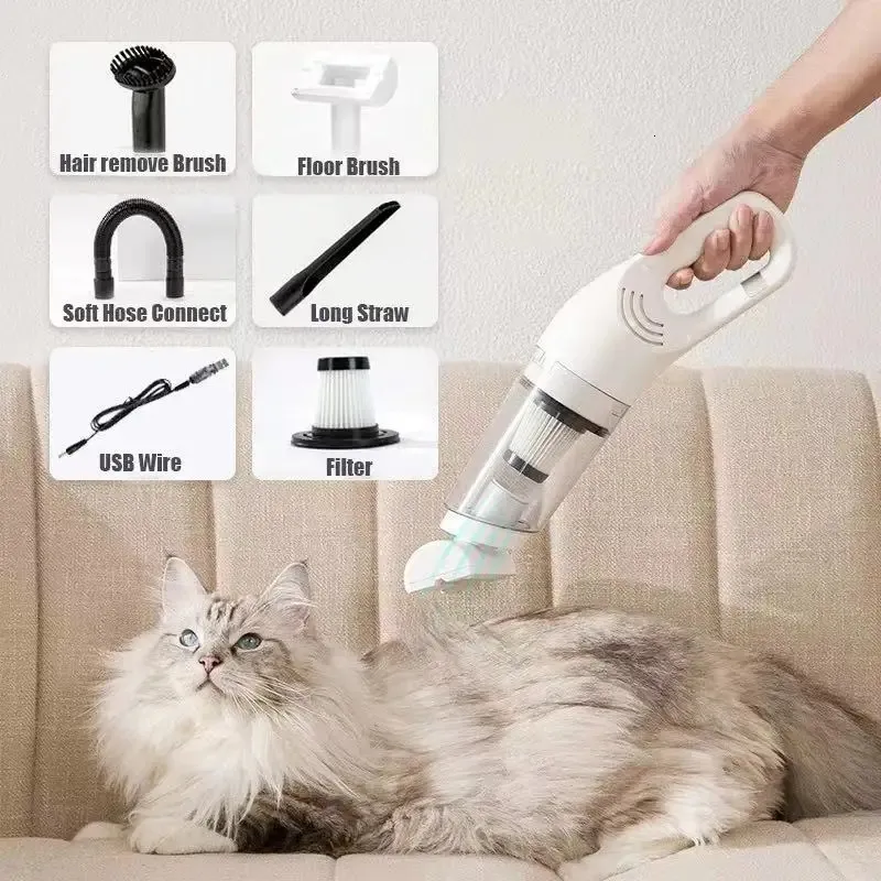 Rechargeable Pet Hair Vacuum Cordless Car Vacuum Cleaner Mini 12000Pa Strong Suction Pet Hair Absorber for Home Car Pet House