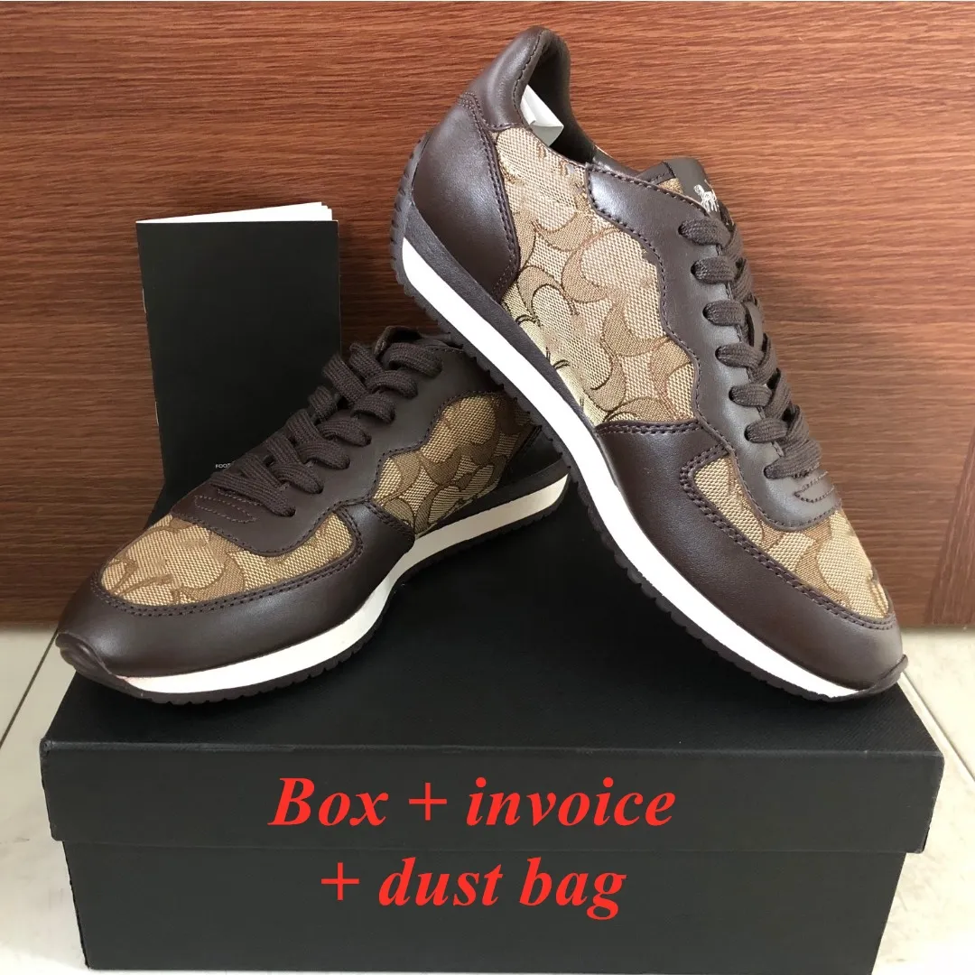 Com Box Designer Mens Sapatos Luxo Mulheres Sapatilhas Treinadores Originais Qualidade Espelho Chaussure Farrah Assinatura Jacquard Couro Logo Sneakers Casual Dhgate Novo