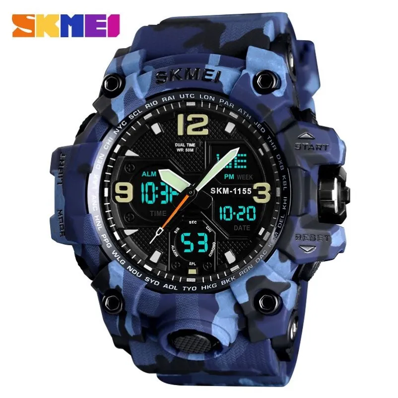 SKMEI Top Luxe Leger Camo Sport Horloges Mannen Quartz Digitale Waterdichte Sport Horloge Mannelijke relogios masculino Watch209v