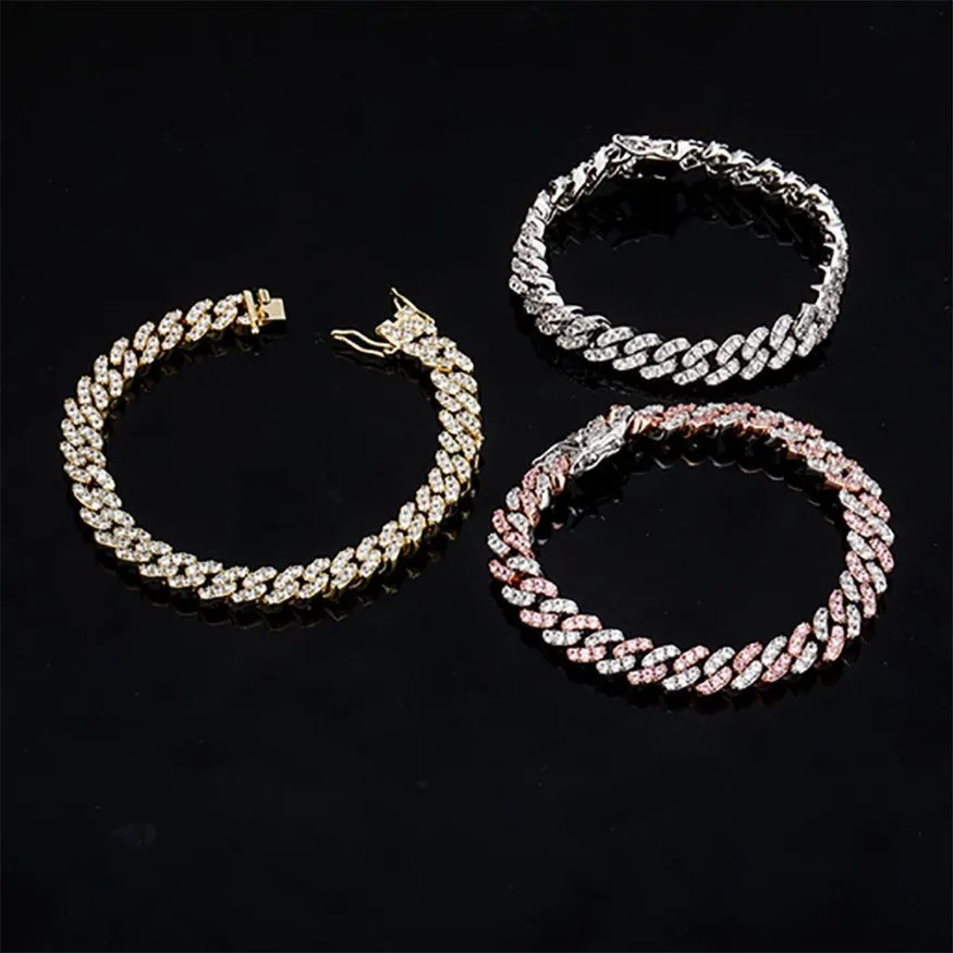 Women's CZ Miami Cuban Link Bracelet Diamonds Bracelet 8mm Bling Bracelets with Locked Clasp Cubic Zircon Bracelets 7inch 8in238g