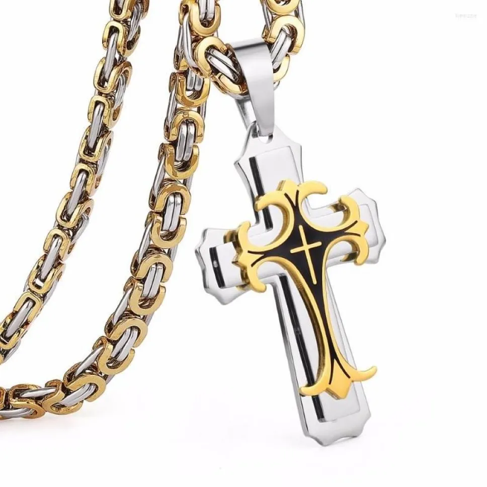 Pendentif Colliers Chaîne En Acier Inoxydable Hommes Collier Noir Fleur-de-lis Croix Cadenas Para Hombre Longues Chaînes 55 60 65 70 cm NZ004251f