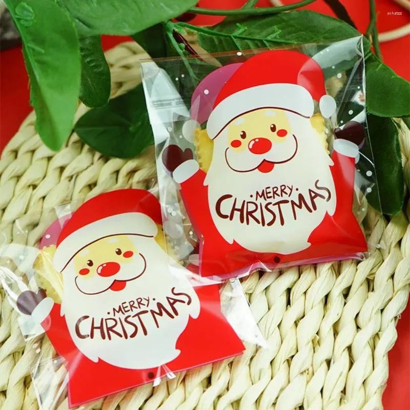 Decoraciones navideñas 100 piezas Bolsas de dulces Embalaje Bolsillo Galleta Embalaje autoadhesivo Santa Claus Ciervo Árbol de Navidad Festival Suministros para fiestas