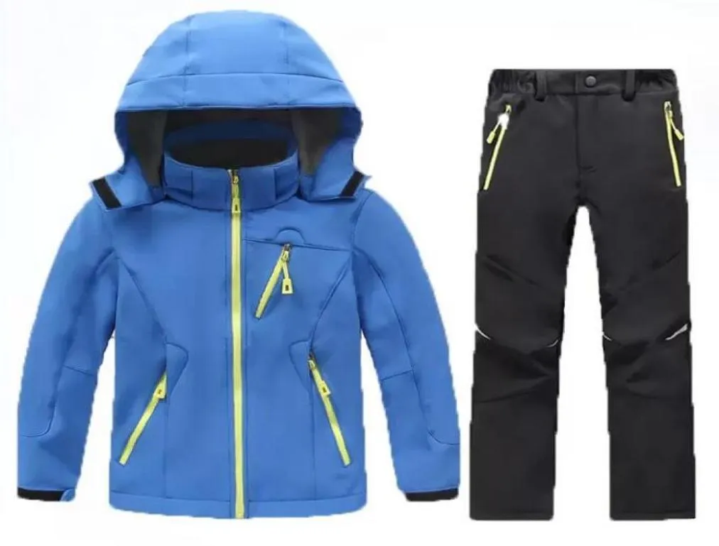Детская зимняя флисовая куртка и штаны, комплект для мальчиков и девочек, лыжный спортивный костюм для кемпинга, уличный водонепроницаемый детский софтшелл, походная одежда3661590