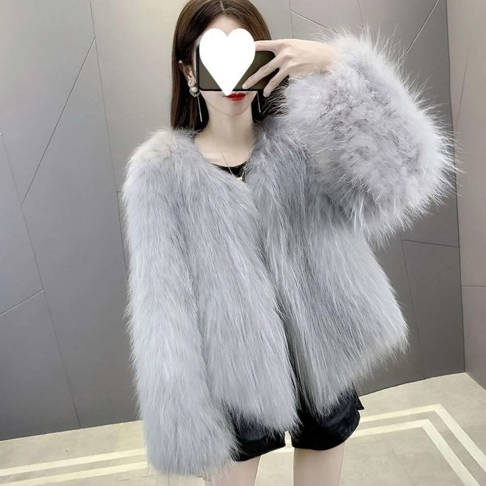 2024 Haining Winter Leather Women's Imitation Fox Raccoon Double Sided Fur Thickened Coat 136126