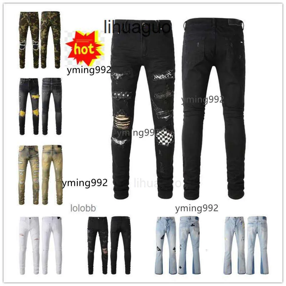 Pantalons amirirlies imiri Biker amari amirs AM Vêtements 2024 Nouveautés COOLGUY Hommes Luxe Designer Denim violet Jeans Homme Trous Pantalon Jean 581C