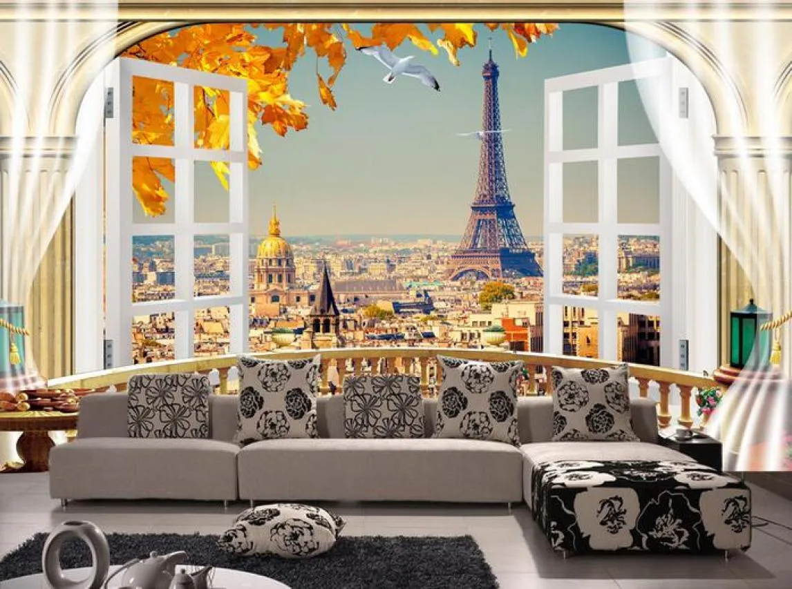 3D Tapeta Niestandardowy po mural balkon Paris Sceneria Eiffel Tower Tła salon wystrój domu