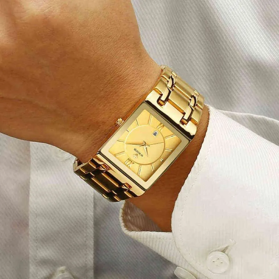 Relogio Masculino WWOOR Gold Watch Men Square Mens Watches Top Brand Luxury Golden Quartz Stainless Steel Waterproof Wrist Watch 2315e