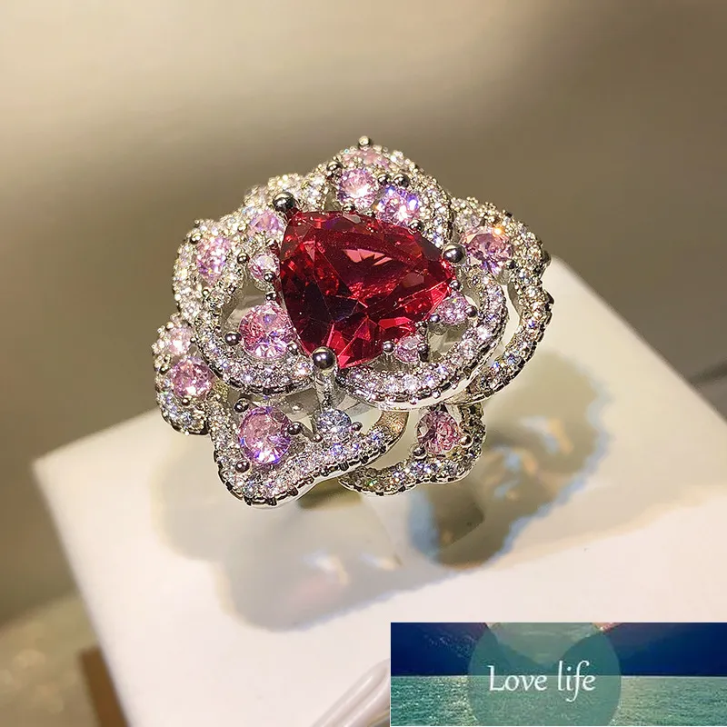 Anillo de apertura y cierre con corte de flor de hielo de color diamante de alta tecnología que combina con todo y diamantes con alto contenido de carbono