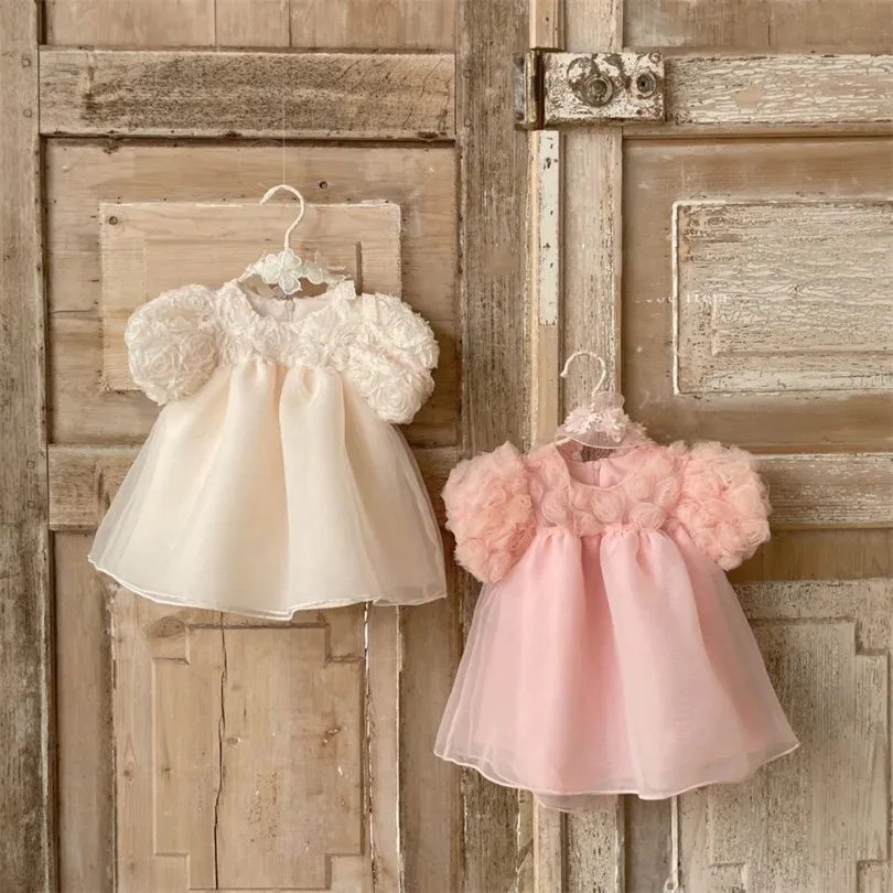 1st Birthday Party Baby Dress Summer Princess One Year Baby Girls Dress Clothes Flower Puff Sleeve Toddler Dresses For Girl 240226