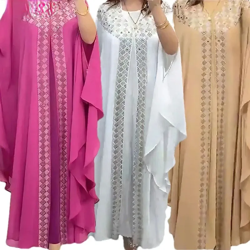 Jurk Afrikaanse Jurken Voor Vrouwen Chiffon Boubou Ankara Dashiki 2 Stuks Set Outfits Dubai Kaftan Abaya Gewaad Marocaine Femme 240226