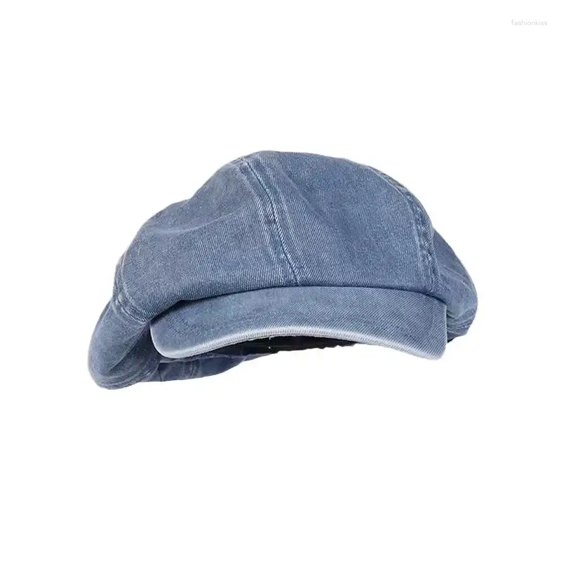 Bérets dame grand nuage grande tête taille chapeau octogonal rétro littéraire Denim lavé coton béret