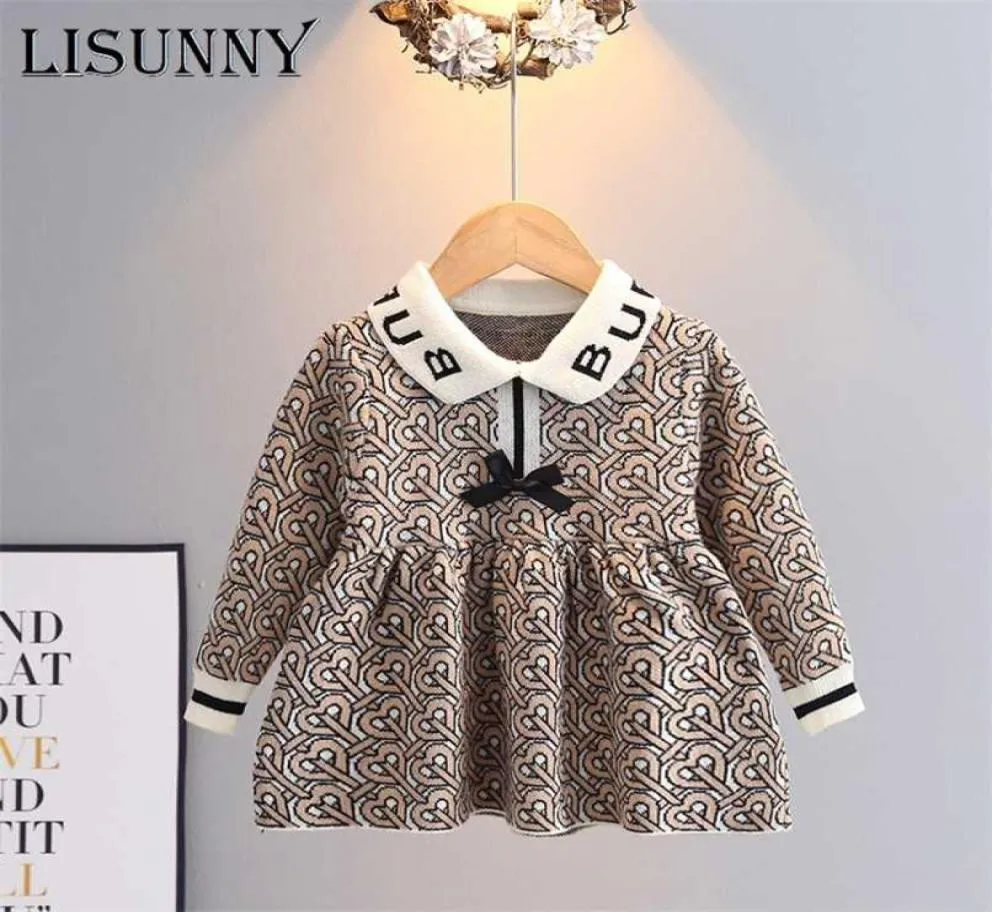 Autumn Winter Girl Sweater Dress Princess Kids Baby Sweater Children Pullover Sweet Sticked Dressrs Bow Jumper 15y 2111173571062