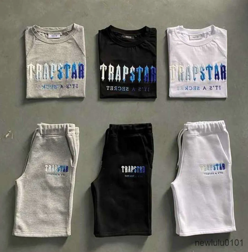 Trapstar heren shorts en t-shirt set trainingspakken designer koppels handdoek borduurwerk letter dames ronde hals trap ster sweatshirt pakken hoge kwaliteit groothandel6t