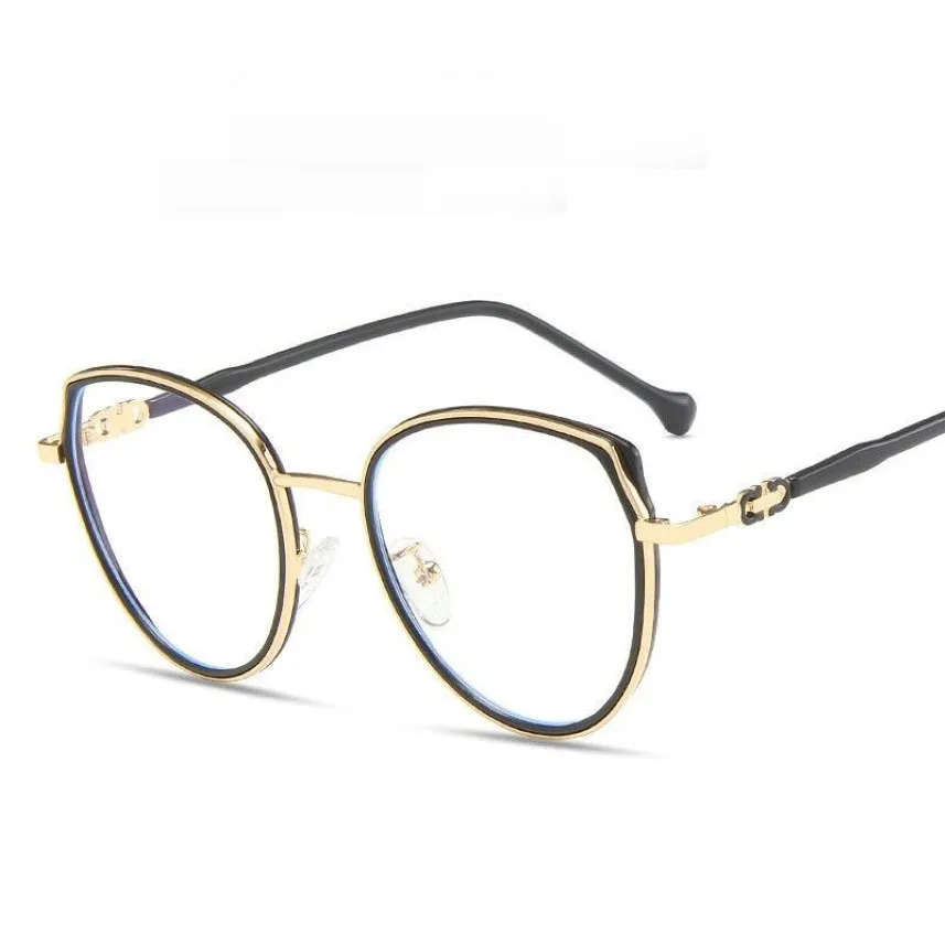 Fashion Sunglasses Frames Vintage Cat Eye Anti-blue Light Metal Glasses Men Women Optical Computer300T