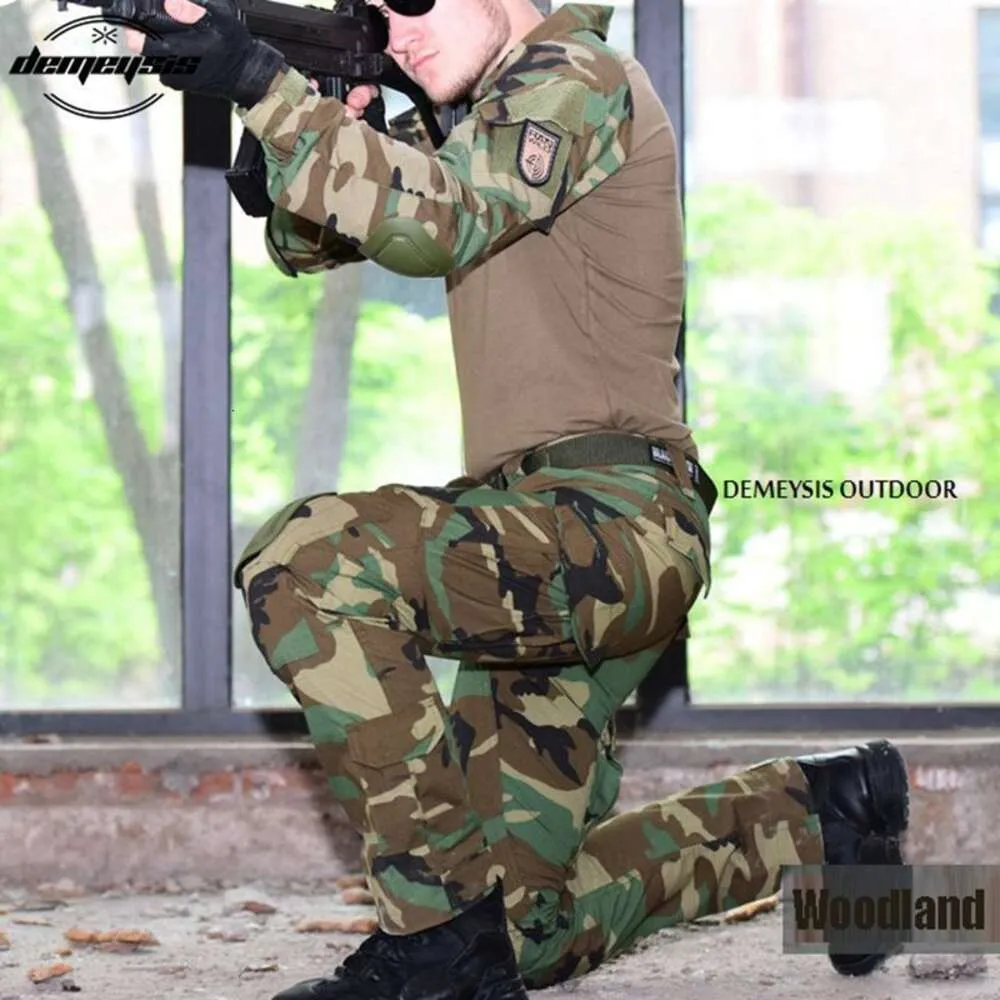 Vêtements de travail Camouflage extérieur Combinaison Frogman Équipement de protection Cyclisme Sports Loisirs Combinaison de combat tactique Vêtements de jeu de guerre Chemise + Pantalon Coudières Genouillères