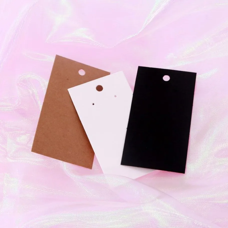 5x9cm Rectangle Shape Earring Display Cards 100pcs lot Fashion Jewelry Tassel Earrings Packing Paper Hang Tags White Black Brown241h