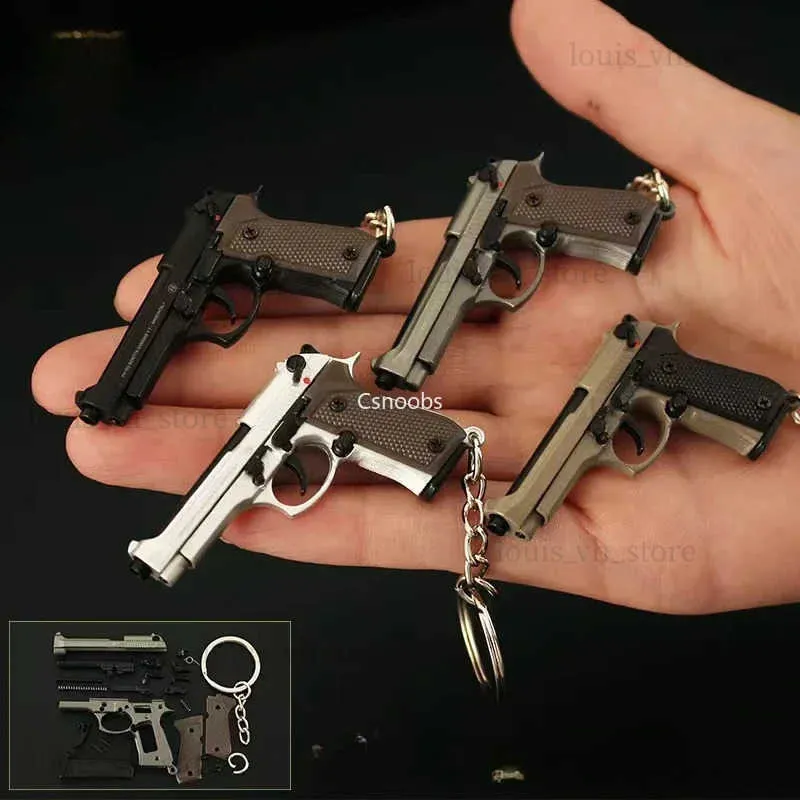 Gun Toys 1/4 Beretta 92F Forme de pistolet en alliage portable Modèle de pistolet à jouets détachable Porte-clés Fidget Jouet pour garçon Collection Cadeau de Noël T240309