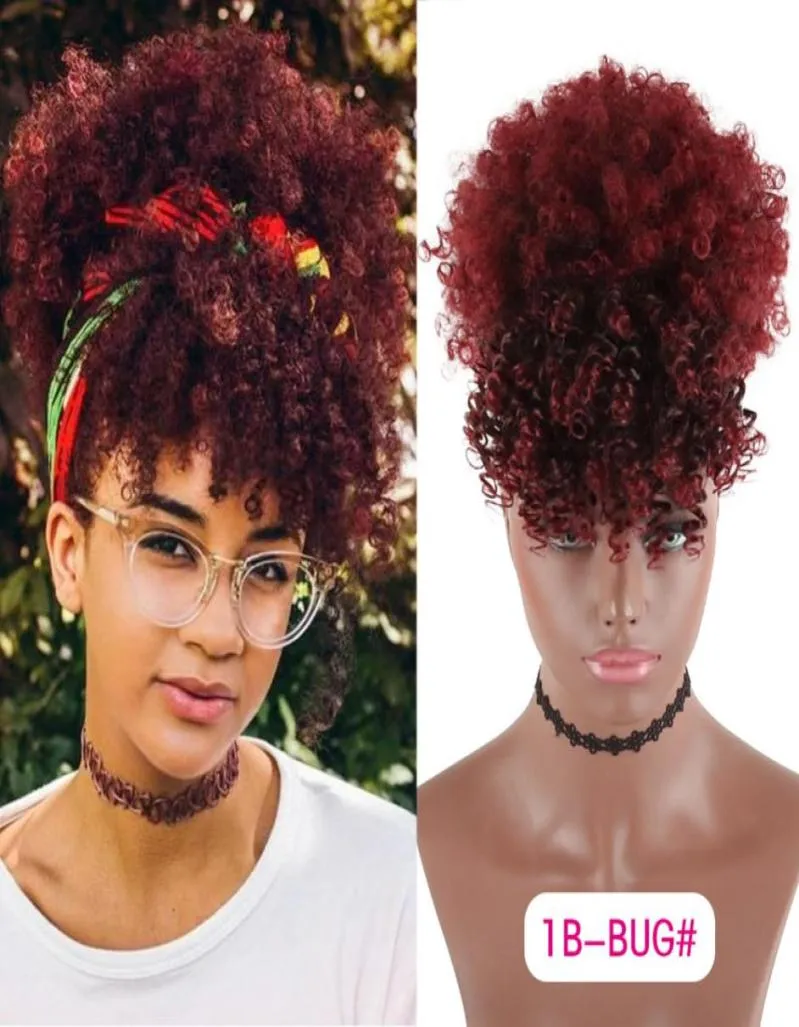 Trekkoord Kinky Krullend Hoge Bladerdeeg Paardenstaart Synthetische Hair Extensions Afro-Amerikaans Haar Met Pony Korte Wrap Clip8471462